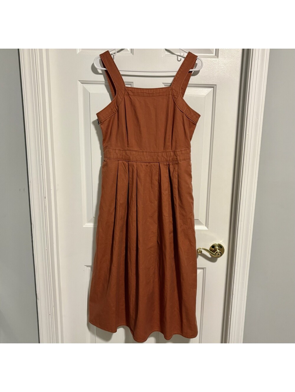Universal Threads Womens Sz 8 Cotton Pleated Midi Dress Terracotta Orange Zip